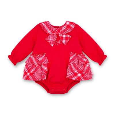 Picture of Little A Baby Girls Little Bows Kacey Check Frill Romper - Vibrant Red