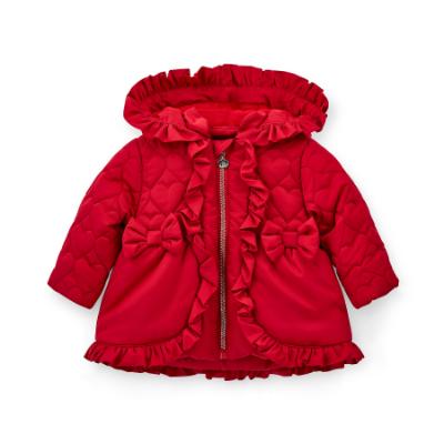 Picture of Little A Baby Girls Little Bows Kaia Heart Embroidery Puff Hooded Jacket - Vibrant Red