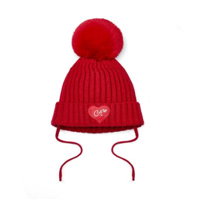 Picture of Little A Baby Girls Little Bows Kamila Knitted Lurex Pom Pom Hat - Vibrant Red