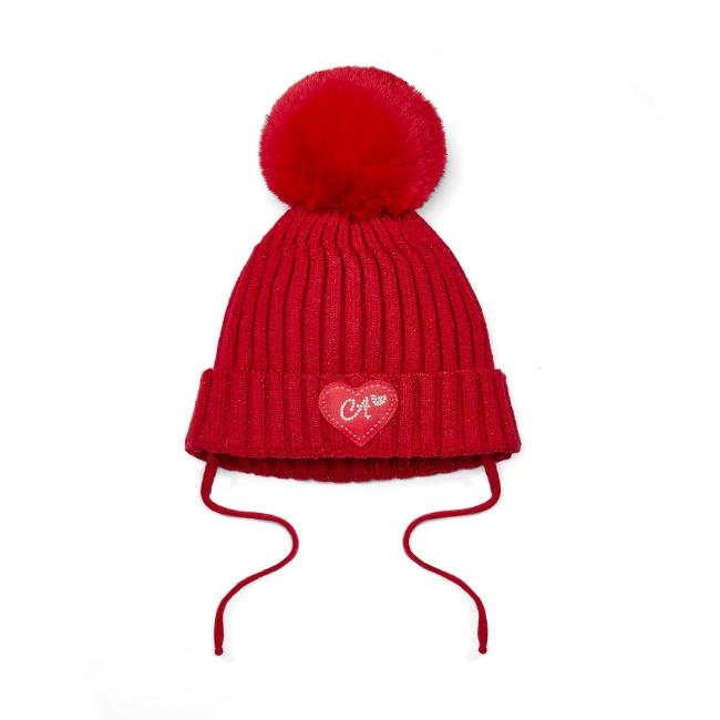 Picture of Little A Baby Girls Little Bows Kamila Knitted Lurex Pom Pom Hat - Vibrant Red