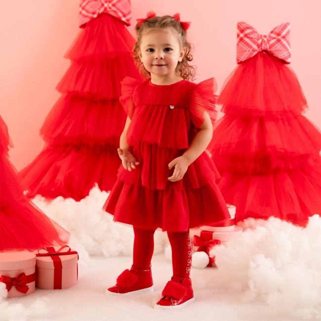 Picture of Little A Baby Girls Little Bows Khloe Tulle Frill Dress - Vibrant Red