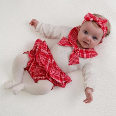 Picture of Little A Baby Girls Little Bows Katy Check Jam Pant Set - Snow White Red