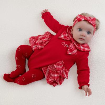 Picture of Little A Baby Girls Little Bows Katalina Check Bow Headband - Vibrant Red