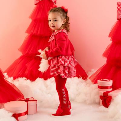Picture of Little A Baby Girls Little Bows Kerry Diamante Bow Tights - Vibrant Red