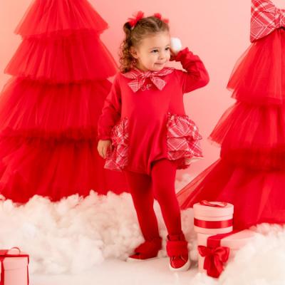 Picture of Little A Baby Girls Little Bows Kacey Check Frill Romper - Vibrant Red