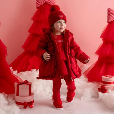 Picture of Little A Baby Girls Little Bows Kaia Heart Embroidery Puff Hooded Jacket - Vibrant Red