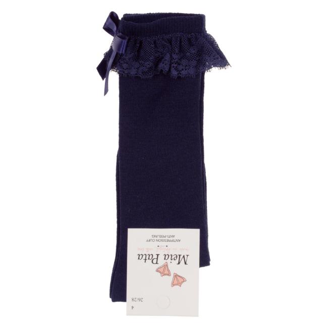 Picture of Meia Pata Knee Socks With Lace & Satin Bow - Navy Blue