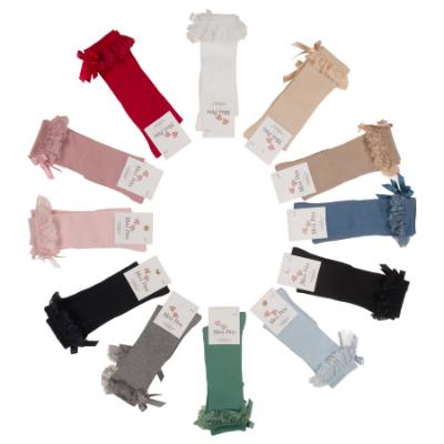 Picture of Meia Pata Knee Socks With Lace & Satin Bow - Baby Pink