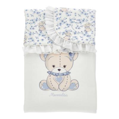 Picture of Monnalisa Bebe Girls Reversible Bear & Hearts Blanket - Blue