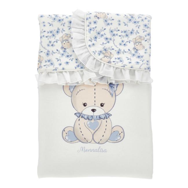 Picture of Monnalisa Bebe Girls Reversible Bear & Hearts Blanket - Blue