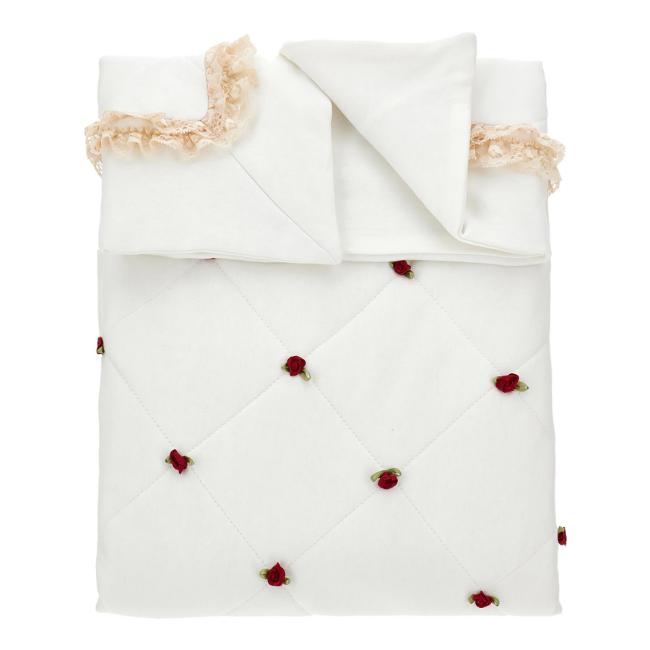 Picture of Monnalisa Bebe Girls Rosebud & Lace Blanket - Ivory Red