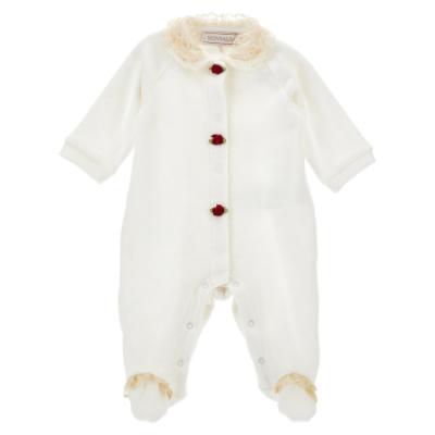 Picture of Monnalisa Bebe Girls Rosebud & Lace Collar Babygrow - Ivory Red