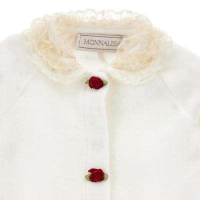 Picture of Monnalisa Bebe Girls Rosebud & Lace Collar Babygrow - Ivory Red
