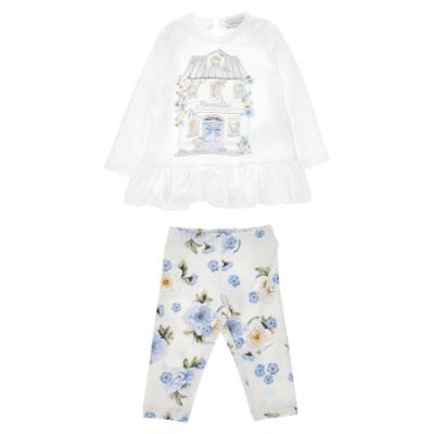 Picture of Monnalisa Bebe Girls Bear House Top & Leggings Set X 2 - Ivory Blue