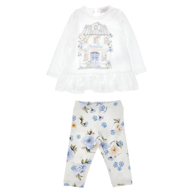 Picture of Monnalisa Bebe Girls Bear House Top & Leggings Set X 2 - Ivory Blue