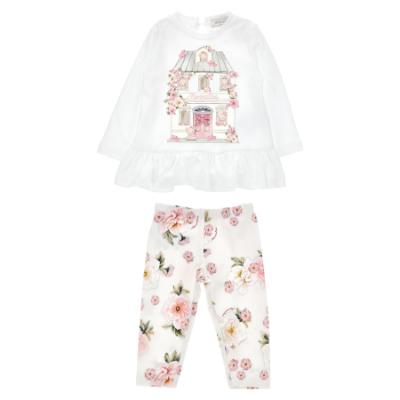 Picture of Monnalisa Bebe Girls Bear House Top & Leggings Set X 2 - Ivory Pink