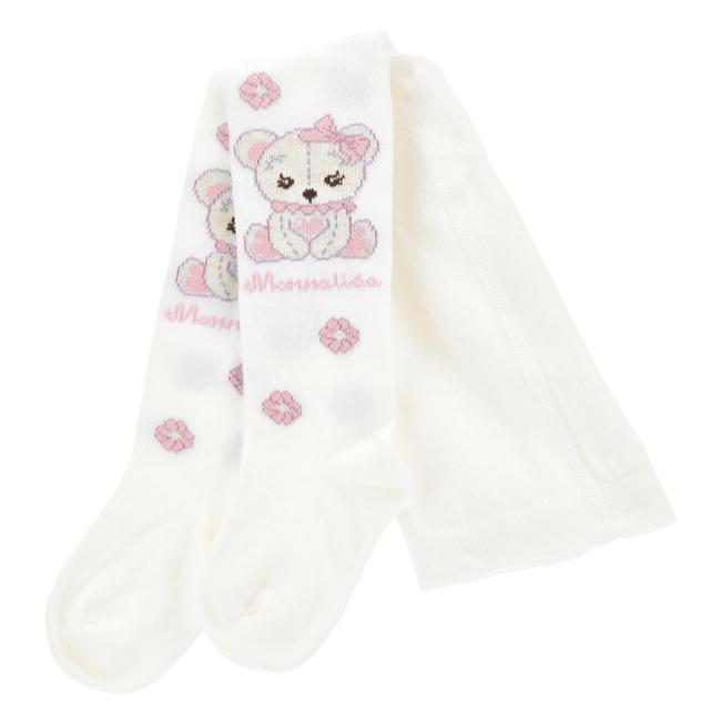 Picture of Monnalisa Bebe Girls Bear Tights - Ivory Pink