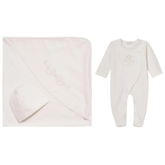 Picture of Sofija Baby Bambini Collection Babygrow Hat & Swaddle Set X 3 - Ivory