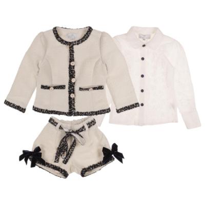 Picture of Beau KiD Girls Tweed Shorts Ruffle Blouse & Jacket Set  X 3 - Ivory Navy