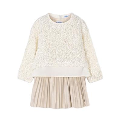 Picture of Mayoral Girls Winter Sequin Combined Dress Set X 2 - Ivory Beige