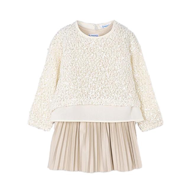 Picture of Mayoral Girls Winter Sequin Combined Dress Set X 2 - Ivory Beige