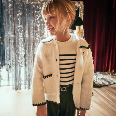 Picture of Mayoral Girls Winter Knitted Jacket With Crochet Edge - Ivory Black