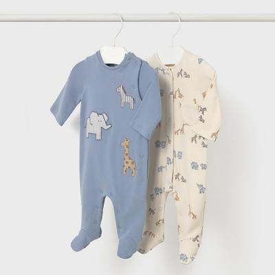 Picture of Mayoral Newborn Baby Winter Safari Set of Onesies Gift Set X 2 - Beige Blue Bell