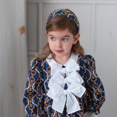 Picture of Rochy Girls Vintage Chains Collection Triple Bow Dress - Navy Blue White