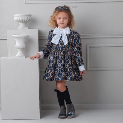 Picture of Rochy Girls Vintage Chains Collection Single Bow Empire Dress - Navy Blue White