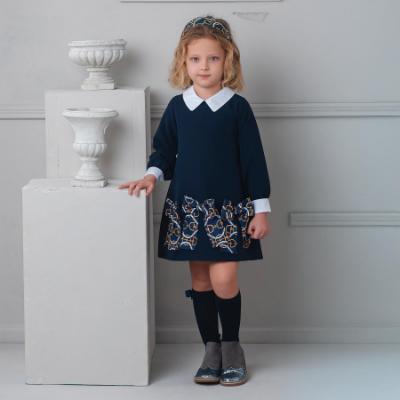 Picture of Rochy Girls Vintage Chains Collection A Line Dress - Navy Blue White