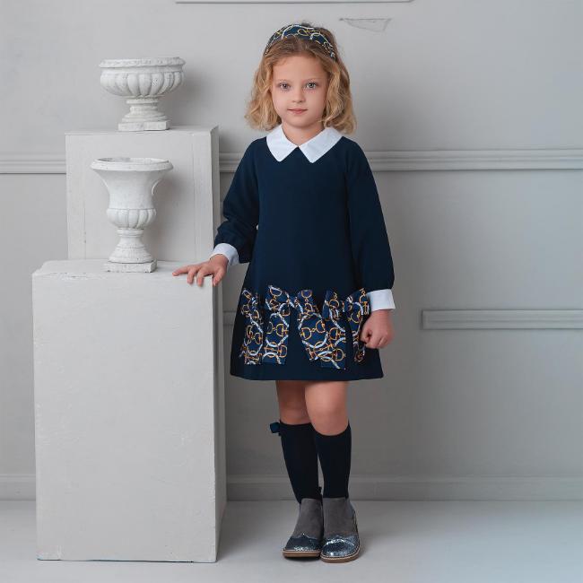 Picture of Rochy Girls Vintage Chains Collection A Line Dress - Navy Blue White