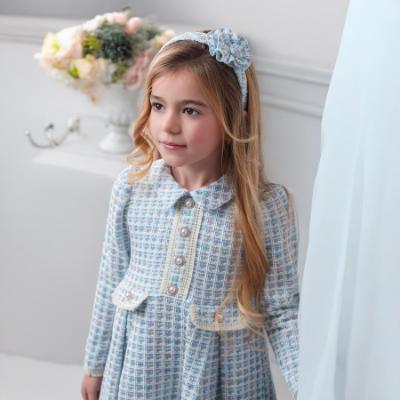 Picture of Rochy Girls Tweed Collection Long Sleeve Dress - Pale Blue