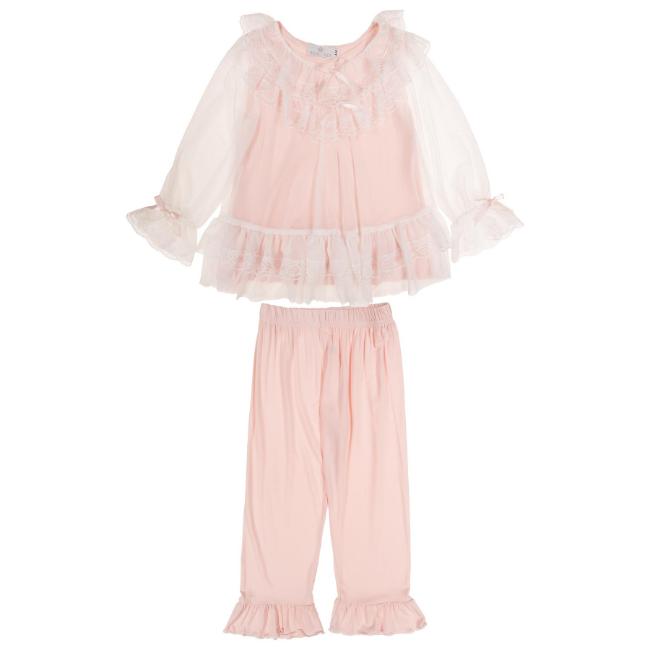 Picture of Beau KiD Girls Ruffle Pyjamas With Lace - Pink Ivory