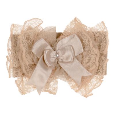 Picture of Beau KiD Baby Girls Lace Ruffle Soft Headband With Diamante Satin Bow - Camel