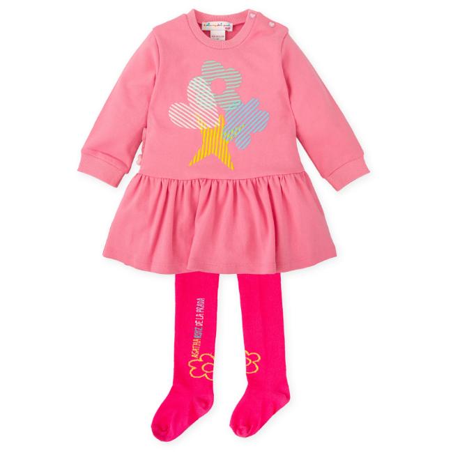 Picture of Agatha Ruiz De La Prada Winter Collection Girls Embroidered Dress & Tights Set X 2 - Strawberry Pink