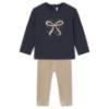 Picture of Mayoral Toddler Girls Winter Gold Bow Top & Velour Leggings Set X 2 - Navy Beige