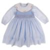 Picture of Sarah Louise Girls Smocked Bodice Wide Collar Dress - Pale Blue Coral