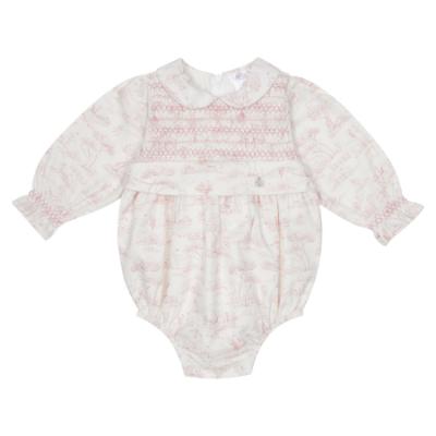 Picture of Deolinda Baby Girls Romera Smocked Toile Cotton Romper - Ivory Pink