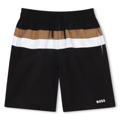 Picture of BOSS Boys Mini Me Block Colour Swim Shorts - Black Beige White