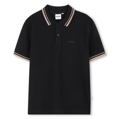 Picture of BOSS Boys Mini Me Short Sleeve Pique Cotton Polo Top - Black Beige White