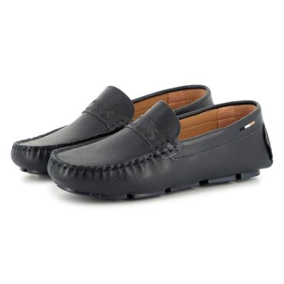 Picture of BOSS Boys Slip On Leather Logo Moccasin Loafer - Navy Blue