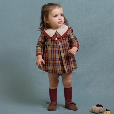 Picture of Foque Girls Check Dress & Panties Set  - Brown Beige