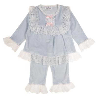Picture of Beau KiD Girls Velour Pyjamas With Lace - Pale Blue  White