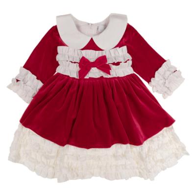 Picture of Beau KiD Girls Ruffle Velvet Dress & Bonnet Set X 2 - Red Ivory