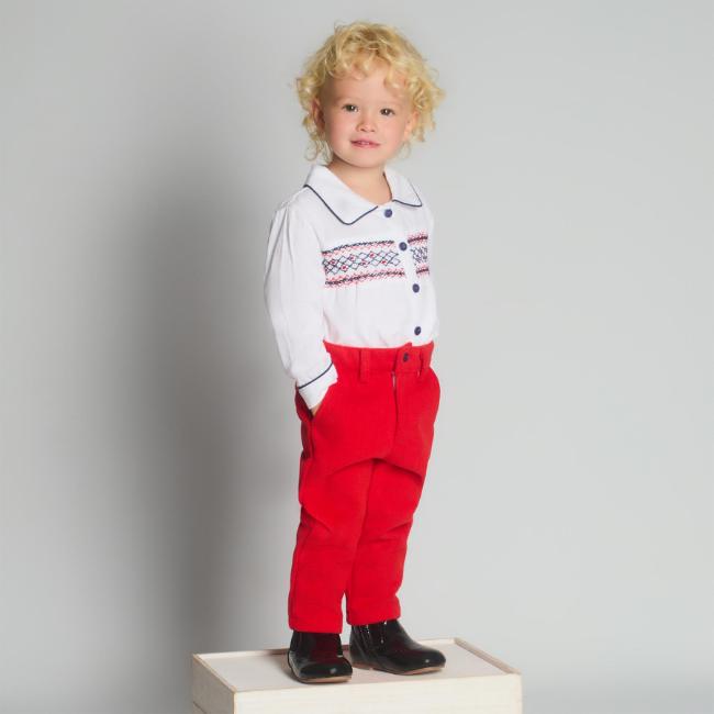 Picture of Beau KiD Boys Smock Shirt & Herringbone Trousers Set X 2 -  Winter Red