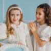 Picture of Deolinda Chic Girls Tweed & Pearl Puff Sleeve Empire Dress - Ivory Gold