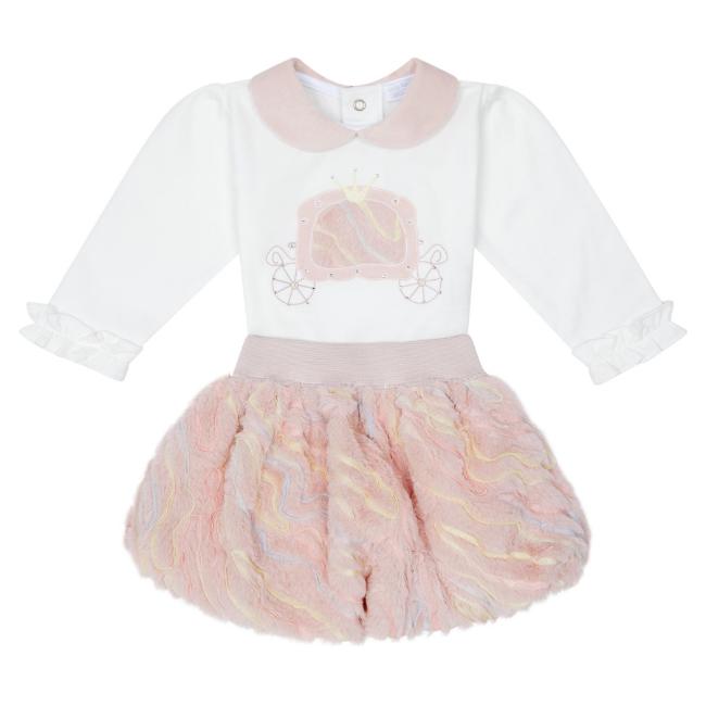 Picture of Deolinda Chic Girls Faux Fur & Velour Puffball Skirt & Top Set X 2 - Pink Multi