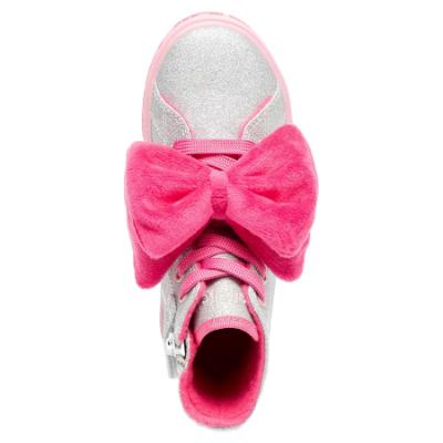 Picture of Lelli Kelly Rue Big Velour Bow Mid Boot With Inside Zip - Metallic Silver Glitter