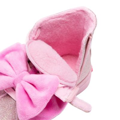 Picture of Lelli Kelly Rue Big Velour Bow Mid Boot With Inside Zip - Metallic Pink Glitter