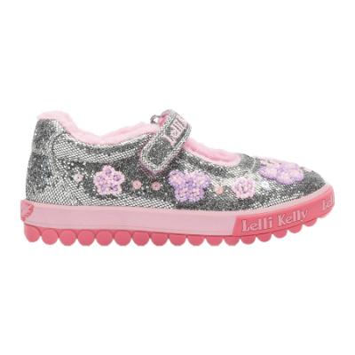 Picture of Lelli Kelly Taylor Beaded Butterfly Mary Jane With Faux Fur - Metallic Grey Glitter